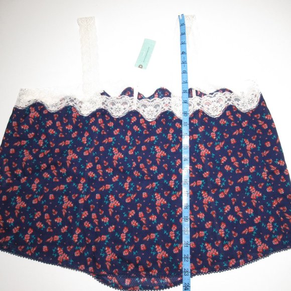 By Anthropologie Lace Trim Loungewear Top Blue Floral Print 1X - Picture 5 of 8
